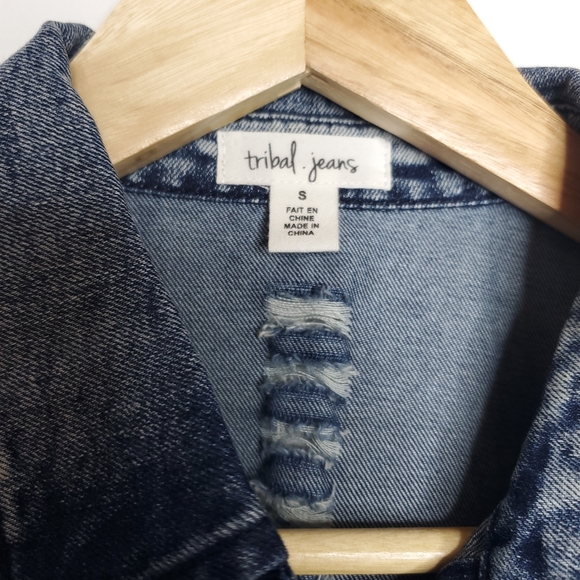 NWT Tribal Jean Distressed Jean Jacket Vest - Picture 4 of 7